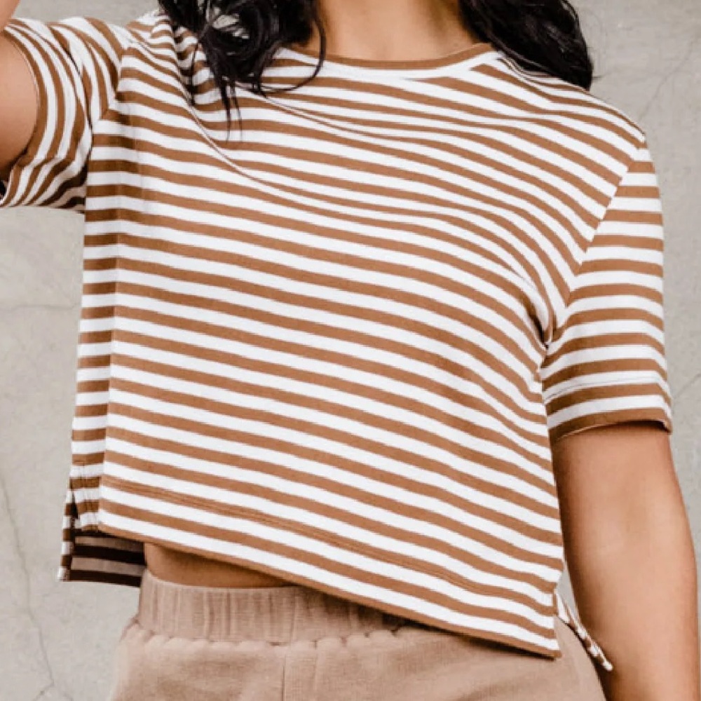 Able Brown and White Boxy Crop Tee
